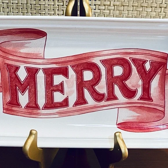 🎄Christmas Merry Red Banner Stoneware Serving Platter by Food Network 13.75" - Picture 2 of 6